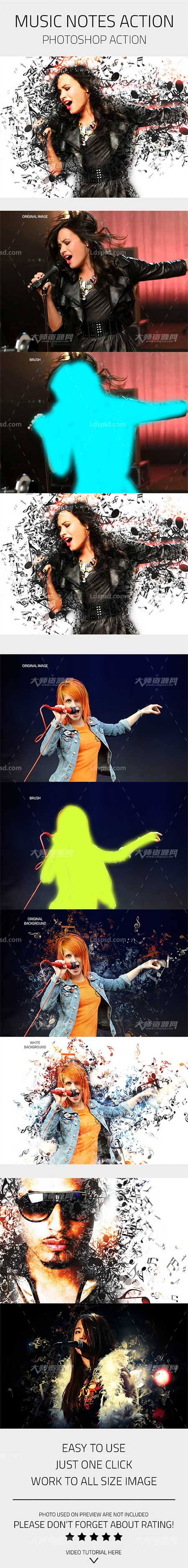 Music Notes Photoshop Action,PS动作-音符散射